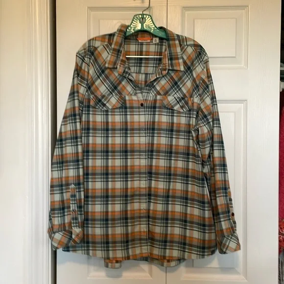 L.L.BEAN women’s XL Plaid Shirt Organic Cotton Blend. Green, Orange, Blue, Sage - Picture 2 of 11